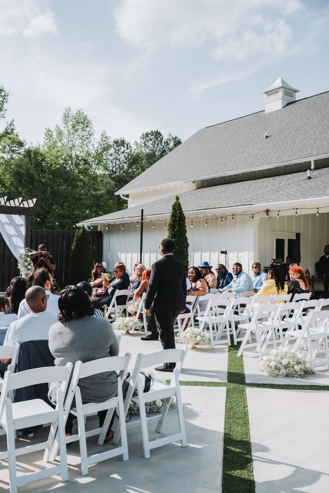 Guests seated for the lakeside ceremony