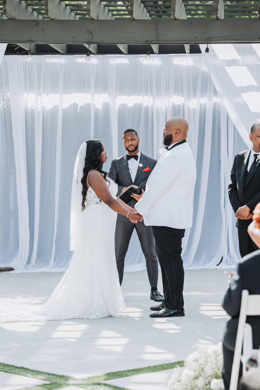 Latisha and Nate at the draped altar
