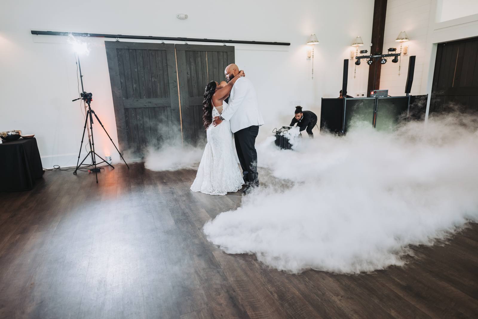 Nate and Latisha's first dance on a cloud of fog