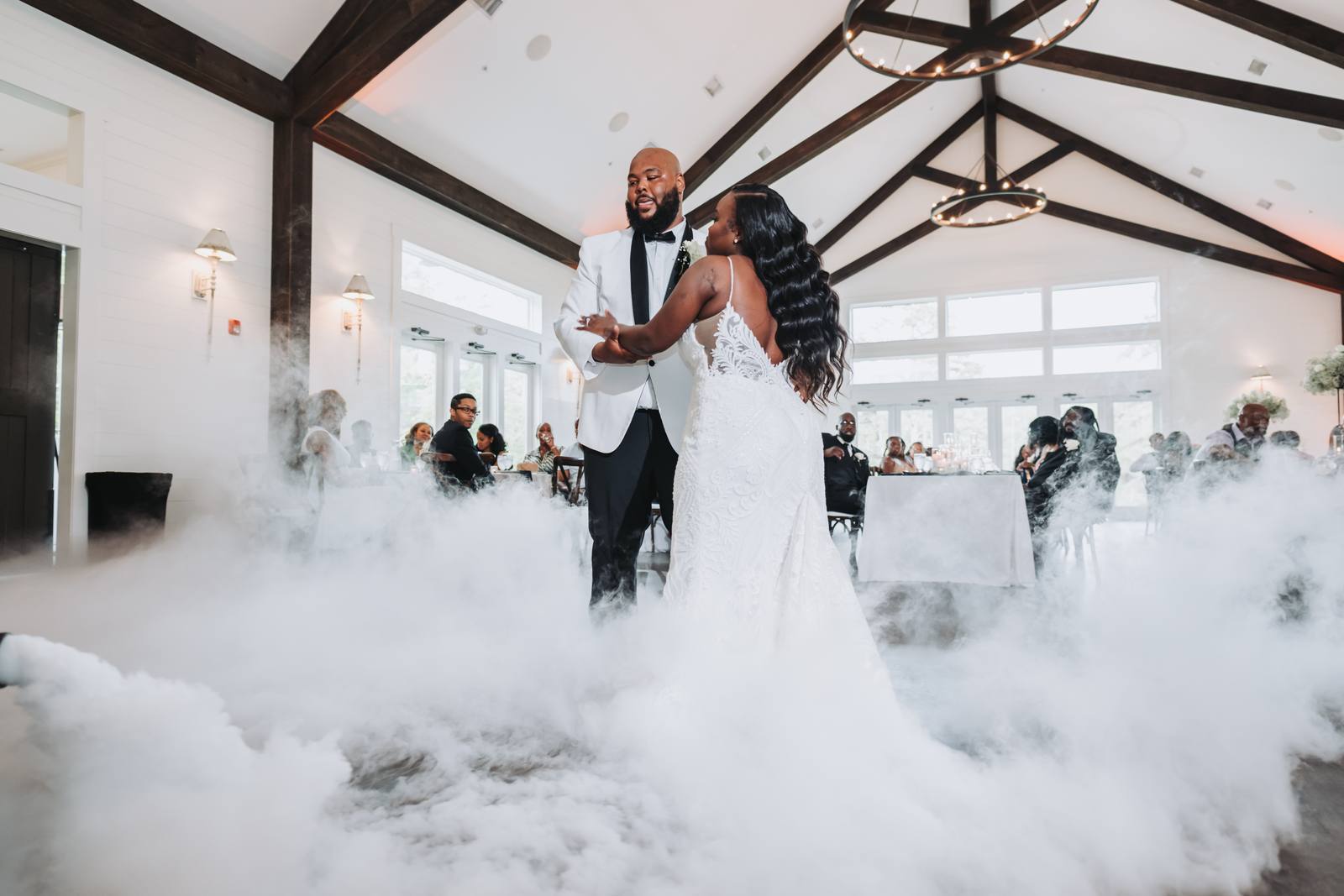 Latisha and Nate dancing in the fog