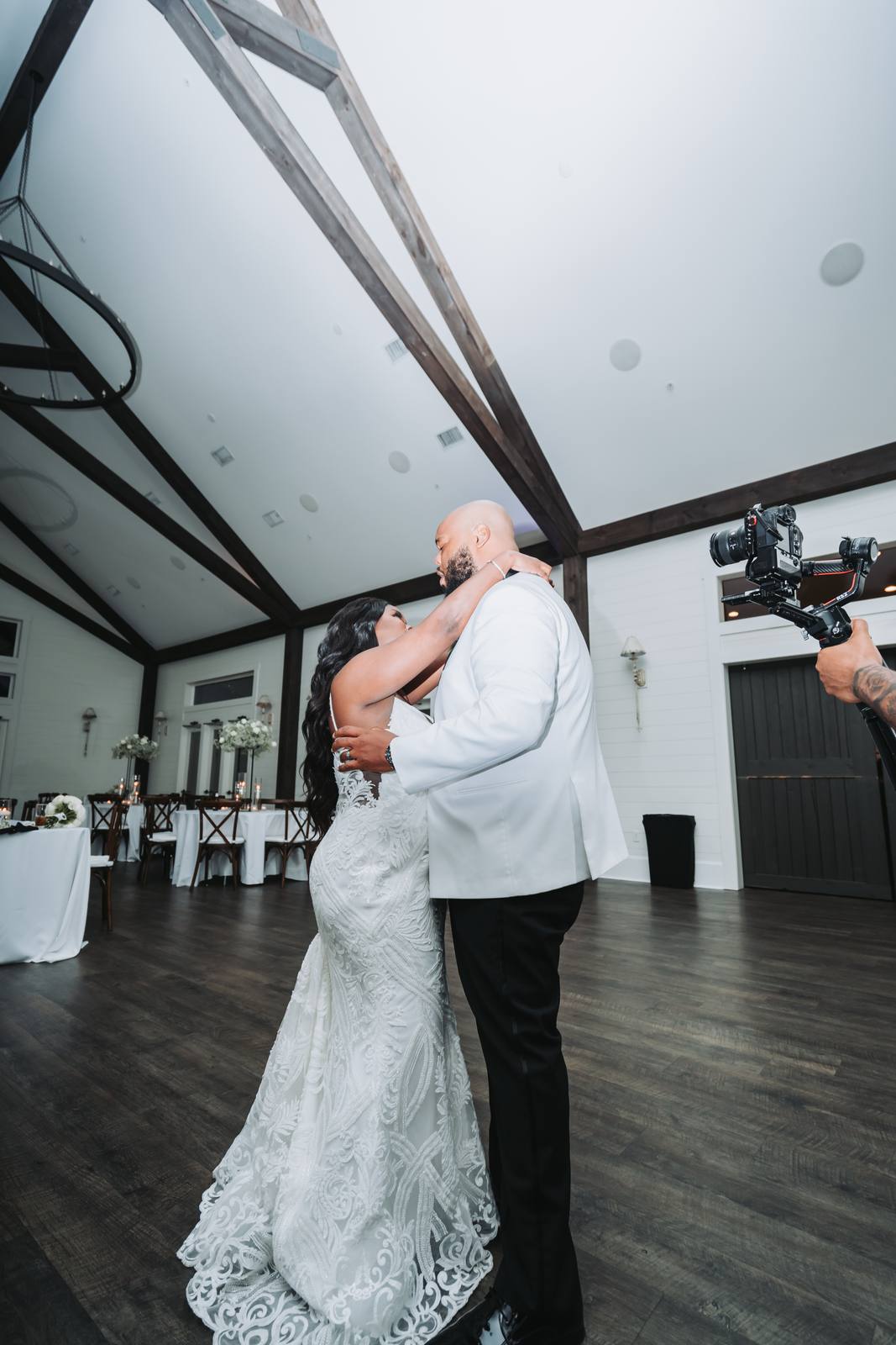 Latisha and Nate embracing on the dance floor