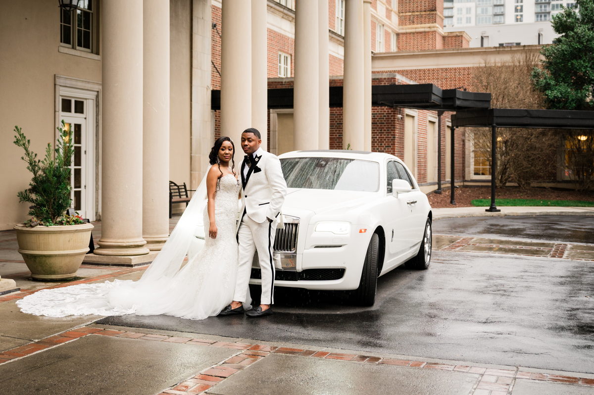 Haley and Kordel with a white Rolls-Royce